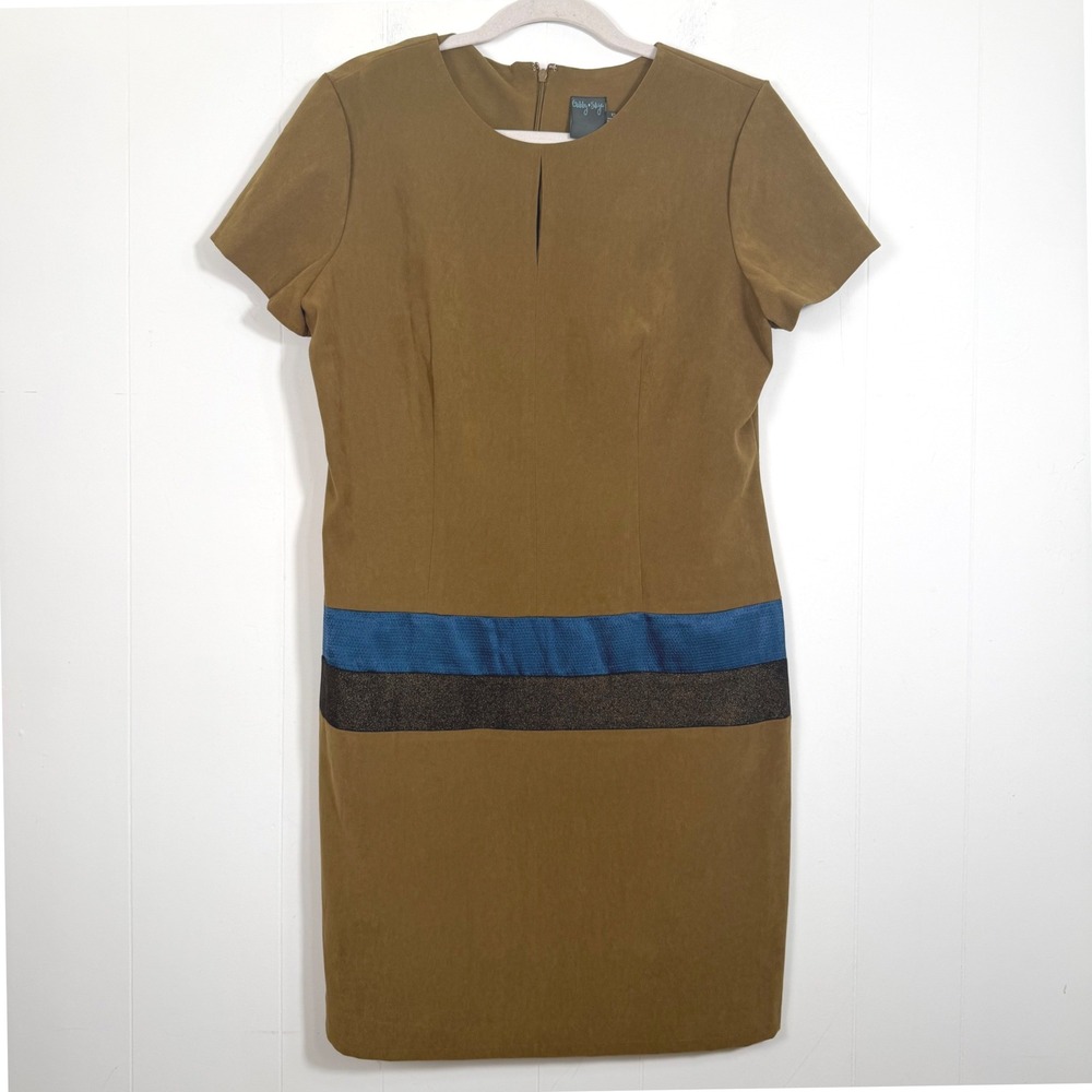 Gabby Skye Colorblock Drop Waist Dress Velour Olive Brown Size 12 60s Mod Career